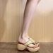 Lancui Version ~ French Vacation Style Straw Woven Chunky High Heel Post Roman Sandals Thick Sole Height Increasing Toe_vogvips.com