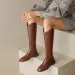 Women Knee-high Genuine Natural Leather Ladies Bootie Autumn And Winter Veet Western Boots Goth Shoes 240708_vogvips.com