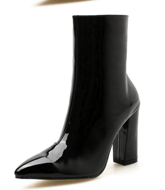 Fashion Silver Patent Leather Women Ankle Boots Pointed Toe Square High Heels Shoes Chelsea Botas De Mujer_vogvips.com