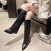Pointed-Toe Boots Turn-Up Collar Buckle Versatile High-Top Boots 2025 Fall/Winter New_vogvips.com
