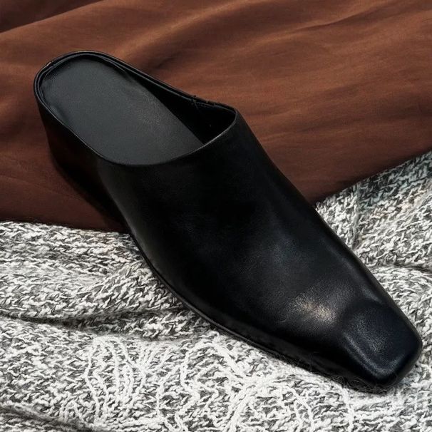 Sheepskin Version 2026 New Model 5cm Height-increasing Women's Slip-on Fashionable Mule Shoes, Elegant Closed-toe_vogvips.com