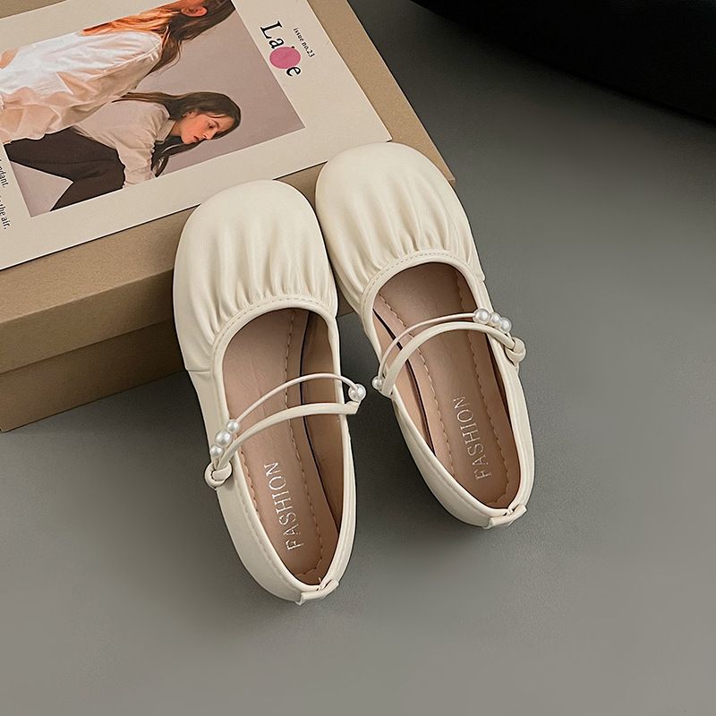 Soft Leather Soft Sole Comfortable Doudou Shoes Female Spring And Autumn Literary Fairy Wind Shallow Mouth Single Shoes Mary Jane Women's Shoes_vogvips.com