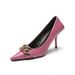Square Single For Women 2025 Spring Summer New European And American Style Metal Chain Thin Heel Pointed Toe Fashion_vogvips.com