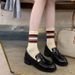 Women's Genuine Leather Loafers, Gold Buckle Block Heel Comfortable Slip-On Round Toe Casual Shoes For Fall_vogvips.com