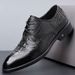 Euro Step First Layer Cowhide British Style Men's Genuine Autumn Pointed Business Formal Alligator Pattern Brown Leather Shoes_vogvips.com