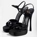 Directly Supplied By The Manufacturer, Black Satin Cross-strap Platform Sandals For Women With Buckle Ankle Strap, Sexy_vogvips.com