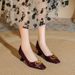 Burgundy Patent Leather Shallow Mouth Single Shoes For Women 2025 Spring New Square Toe Stiletto Red Wedding Shoes Elegant High He_vogvips.com
