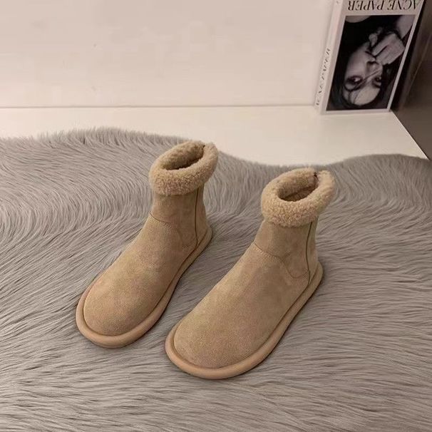 Vintage Outdoor Winter Warm Fleece-Lined Cotton Versatile Thick-Soled Women's Furry Shoes Short Mori Style Snow Boots_vogvips.com