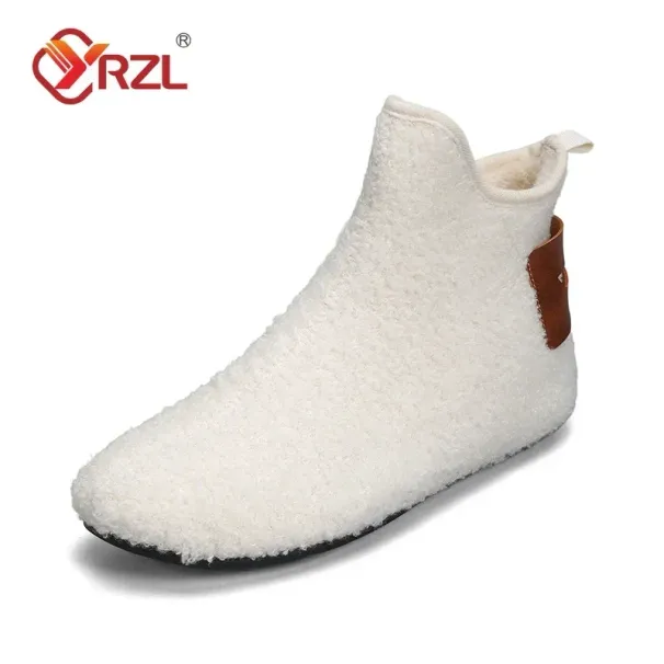 YRZL High Top Slip On Lightweight Slippers Plush Indoor Cotton Loafers Men Winter Warm Shoes_vogvips.com