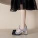 French Mary Jane Style Color Block Patent Leather Pearl Chunky Heel Single Shoes, High Heels For Women_vogvips.com