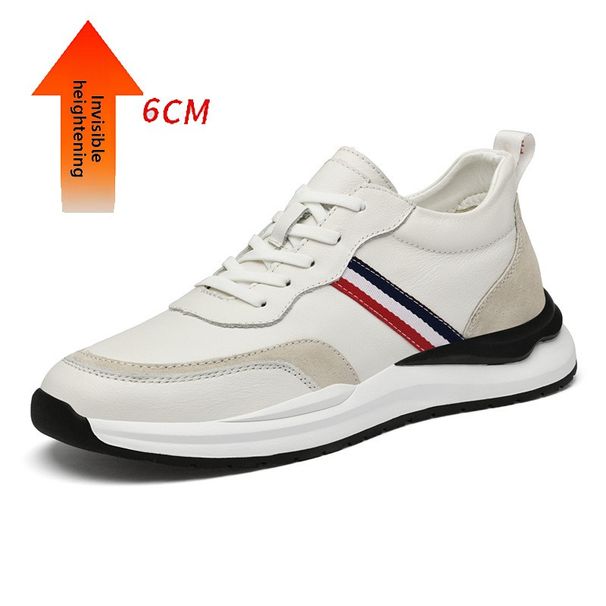 Men's Shoes Striped Invisible Inner Heightening Shoes Cm Platform White Shoes Breathable Cowhide Sports Shoes Casual Board Shoes_vogvips.com