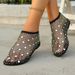 Women's Sexy Glitter Slip-On Sandals - 2025 Spring Summer Hollow-Out Mesh Shoes With Rhinestones, Stretchy Band For Comfort_vogvips.com