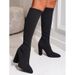 Elegant Pointed Toe High Heel Boots For Women - Stylish Street Fashion Knee-High Boots With Stretch Knit Fabric & Rubber Sole_vogvips.com