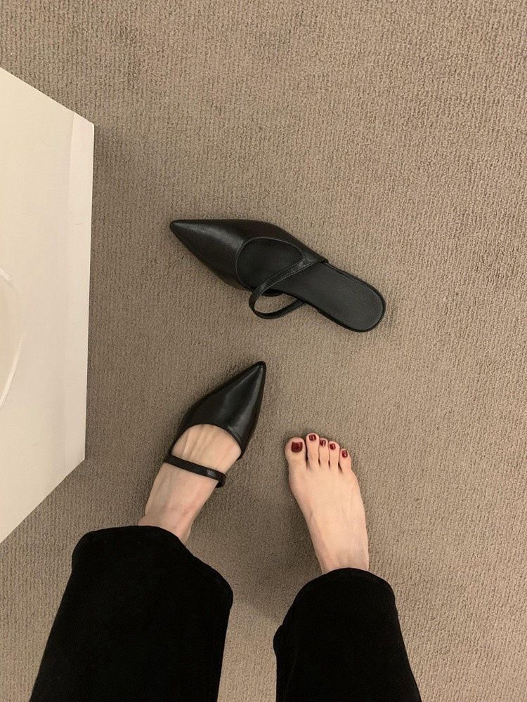 French Style Elegant Shallow Mouth Pointed Half Slippers For Women Summer Outdoor Slip-On Lazy Mules Backless Closed Toe_vogvips.com
