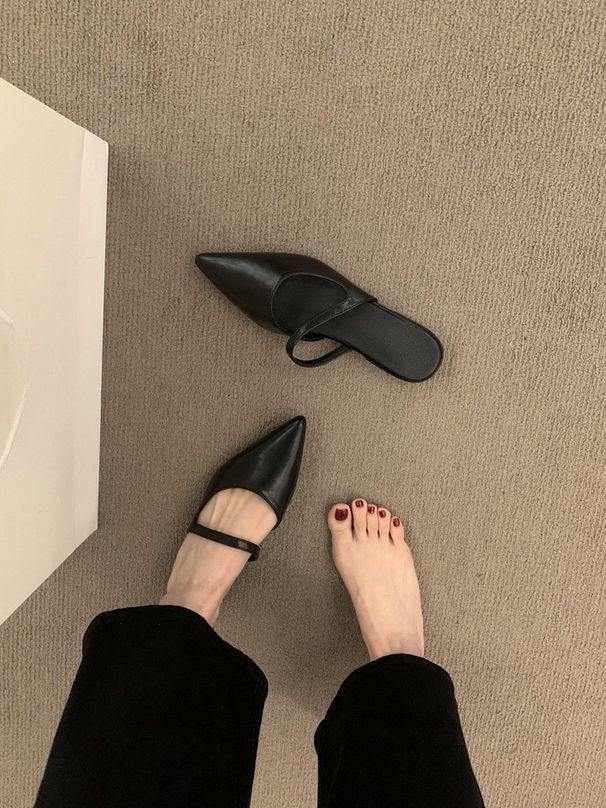 French Style Elegant Shallow Mouth Pointed Half Slippers For Women Summer Outdoor Slip-On Lazy Mules Backless Closed Toe_vogvips.com