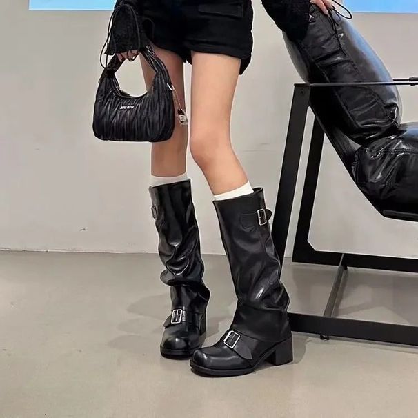Womens Over Knee Long Round Toe Western Knight Boots Thick Heel Autumn Winter Style Polyurethane Rubber Material 251126_vogvips.com