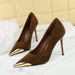 Women's Shoes High Heels Thin Heel Suede Light Mouth Metal Pointed Iron Head Thin Single Shoes_vogvips.com