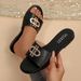 Women's Fashionable Slippers Round Toe Flat Sandals Solid Color Metallic Decoration Classic And Versatile Shoe_vogvips.com
