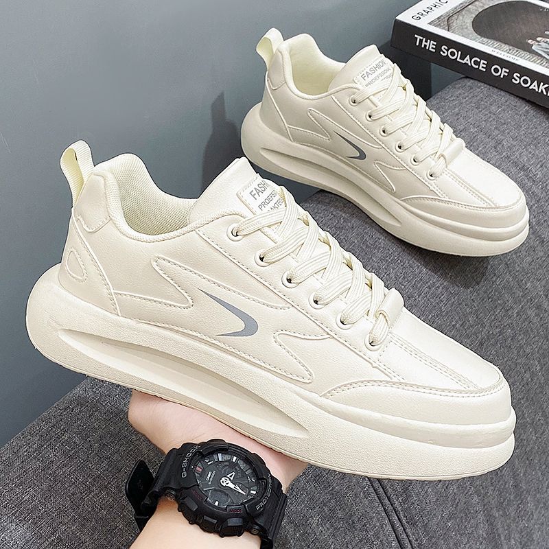 New Men's Summer 2024 New Versatile Sports Leather Casual Sneakers For Men, Height-Increasing Thick-Soled White_vogvips.com