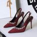 High Heels Thin Heel Pointed Rhinestone Shallow Mouth Suede Back Empty Rear Strap Super High Heel Single Shoes_vogvips.com