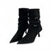 Women's Fashion Pointed Toe Stiletto Heel Ankle Boots - Slim Fit Suede Mid-Calf Boots With Buckle Detail High Heel Skinny Short Boots Women_vogvips.com