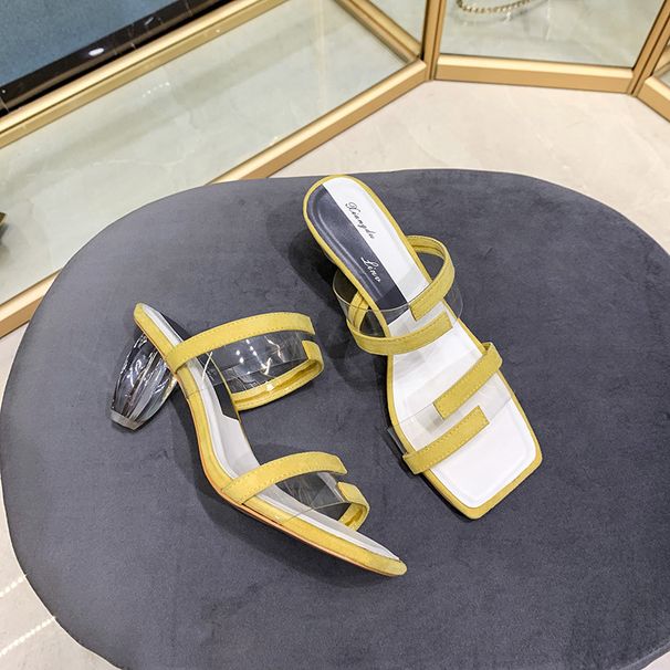 2026 New Mid-Heel Chunky Heel Transparent Sandals For Women French Style Color Block One-Strap Slippers Fashionable_vogvips.com