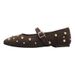 ZA Women's Brown Faux Suede Studded Round Toe Ballet Flats One Strap Mary Jane Fashion Single Shoes_vogvips.com