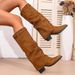 Plus Size Pointed Toe High Heel Over The Knee Boots For Women, Chunky Heel & Folded Design, Winter & Autumn Fashion Boots, Size 36-43_vogvips.com