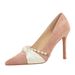 3391-18 French-style Elegant Ladylike Pearl Chain Bow Pointed Toe Shallow Fashion Suede Stiletto Shoes For Women_vogvips.com
