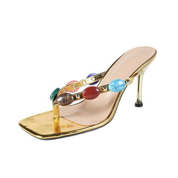 New Trend Summer Square Clip Toe Women Slippers Low Heels Casual Party Flip Flops Shoes Mules Slide Female Gladiator Sandals_vogvips.com
