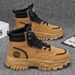 Men's Casual High-Top Work Boots - Slip-Resistant Outdoor Martin Boots With Thick Sole For Height Boost (Khaki/Black)_vogvips.com