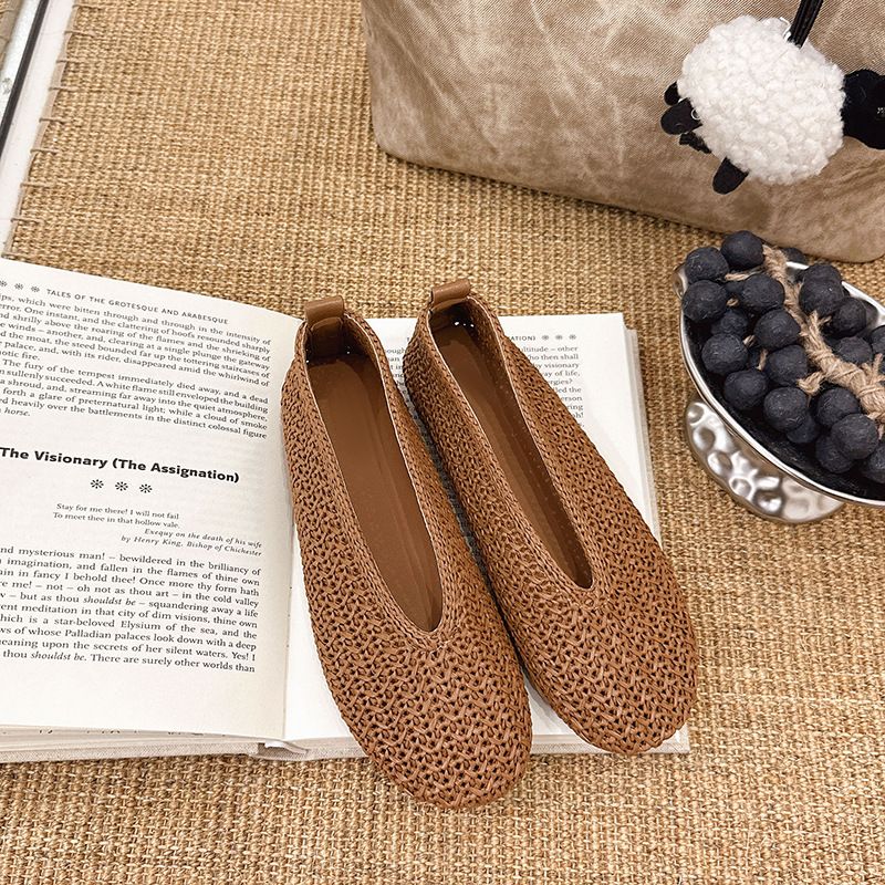 Women's French Style Openwork Woven Mary Jane Flat Shoes Soft Flat Espadrilles for Spring/Summer 2026 Skirt Friendly_vogvips.com