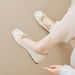 French Square Head Single Shoes Women's One-pedal Bow Thick Sole Inner Height Increase Shallow Mouth Grandma Shoes_vogvips.com