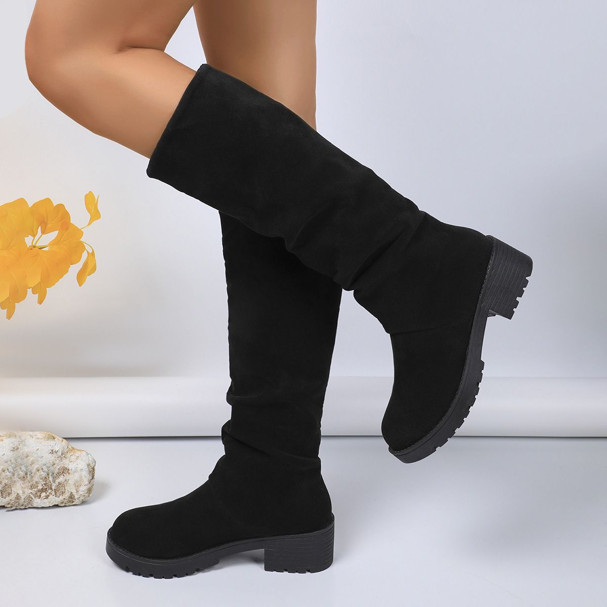 Over-the-Knee For Women, Chunky Heel, 2025 Autumn/Winter New Style, Long Boots, Round Toe, Western Riding Boots_vogvips.com