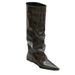 Wedge Heel Long Women European And American Hot Girl High Pointed Toe Black Patent Leather Boots Street Style_vogvips.com