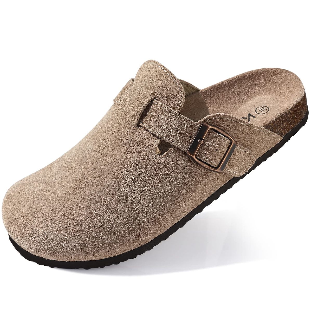 KIDMI Suede Clogs For Women Men Mules Cork Footbed Sandals With Arch Support Fashion Nonslip Outdoor Beach Slippers Home_vogvips.com