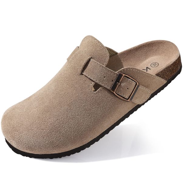 KIDMI Suede Clogs For Women Men Mules Cork Footbed Sandals With Arch Support Fashion Nonslip Outdoor Beach Slippers Home_vogvips.com