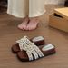 French Pearl Flat Bottom Sandals for Women Summer Outdoor Wear New Style Fairy Small Fragrance Fashion Beach Slippers_vogvips.com