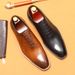 Leather shoes men's leather British business formal hand-made Oxford shoes pointed lace-up men's shoes_vogvips.com
