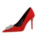9511-K58 Banquet 's Heels Stiletto Suede Shallow Pointed Toe Square Rhinestone Buckle Ultra High Heel Single Shoes_vogvips.com