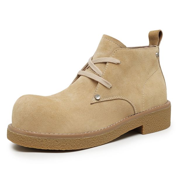 Derby Shoes Men's Thick-soled Heightened Suede Leather Round Head Casual Tooling Martin Boots_vogvips.com
