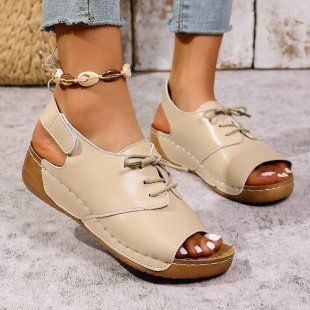 European And American Roman Style Strappy Peep-toe Sandals - New Summer Collection, Chunky Sole, Slip-on, Round Toe, Open Toe, Velcro Beach Sandals_vogvips.com