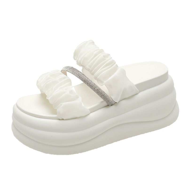 Platform Trendy Summer Women's Round Toe Fairy Style One-Strap Sandals Fashionable Rhinestone Wedge Slippers_vogvips.com