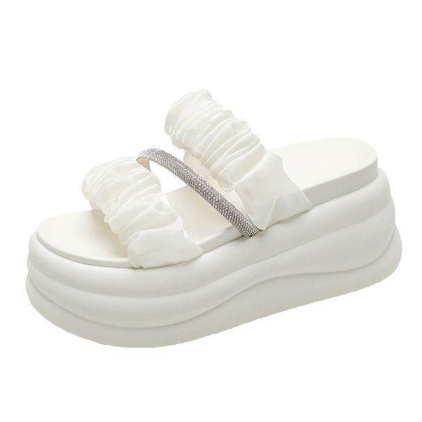 Platform Trendy Summer Women's Round Toe Fairy Style One-Strap Sandals Fashionable Rhinestone Wedge Slippers_vogvips.com