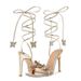 New Square Head Sandals Three Dimensional Butterfly Flowers Sexy Gold Cross Lacing Four Season Bed High Heels_vogvips.com