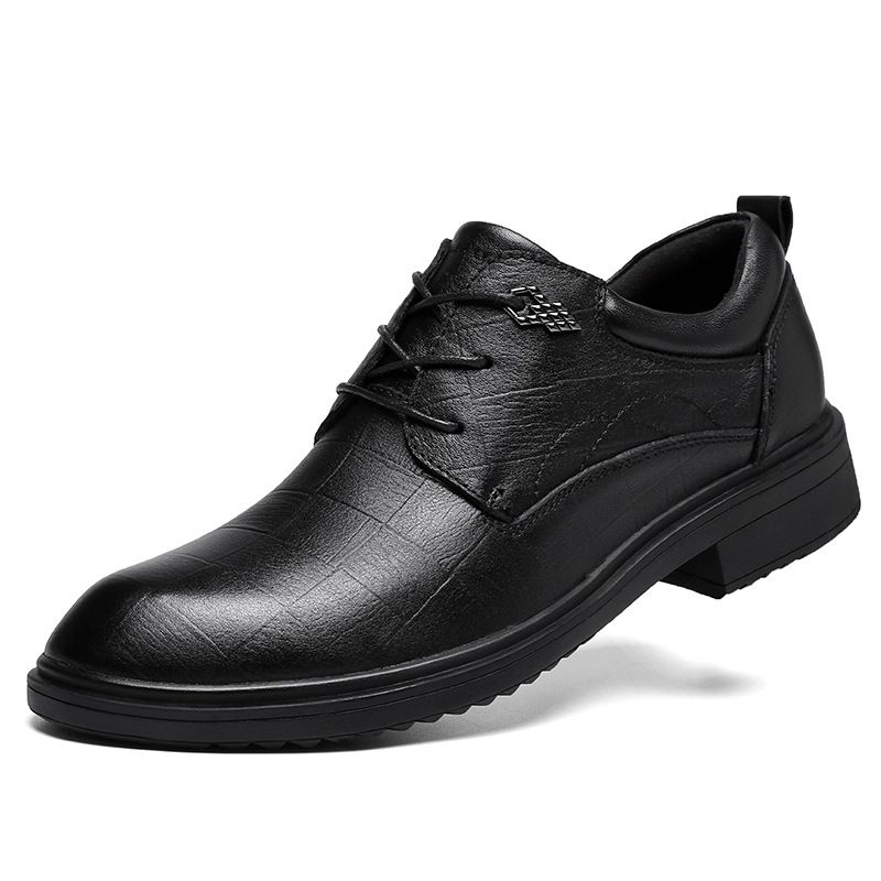 Euro Step Men's Winter Cowhide Business British Formal Wedding Brogue Youth Korean Style Trendy Casual Leather Shoes_vogvips.com