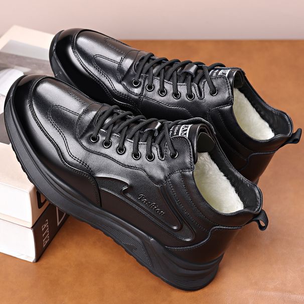 New cotton shoes high top plus fleece casual sports shoes men's warm leather non-slip men's shoes_vogvips.com