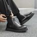 Chelsea Boots Men's Pleated Design Mid-top Leather Shoes Retro Low-top Martin Boots Tide_vogvips.com