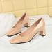 6291 Korean Style Fashionable Square Toe Women's Shoes With Shallow Mouth Patent Leather Thick Heel Mid Heel, Versatile_vogvips.com