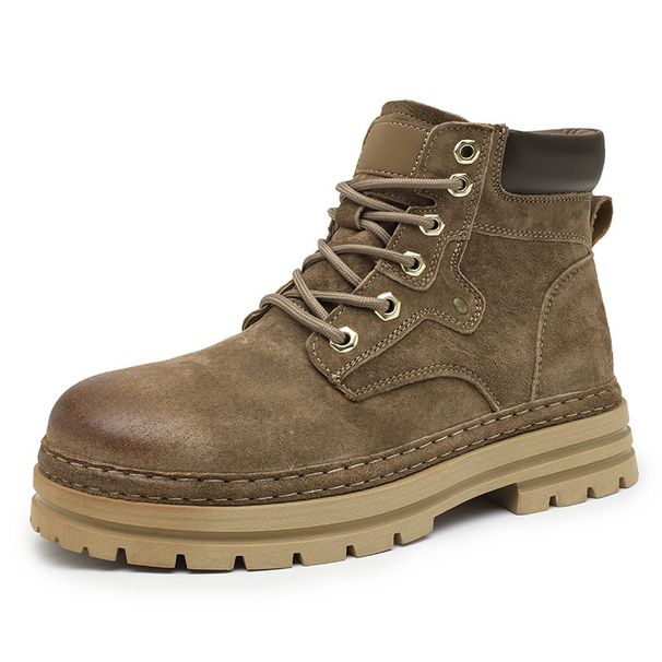 Men's Rugged Work Boots With Thick Sole & Fleece Lining - Genuine Leather Mid-Calf Martin Boots For Winter Comfort_vogvips.com